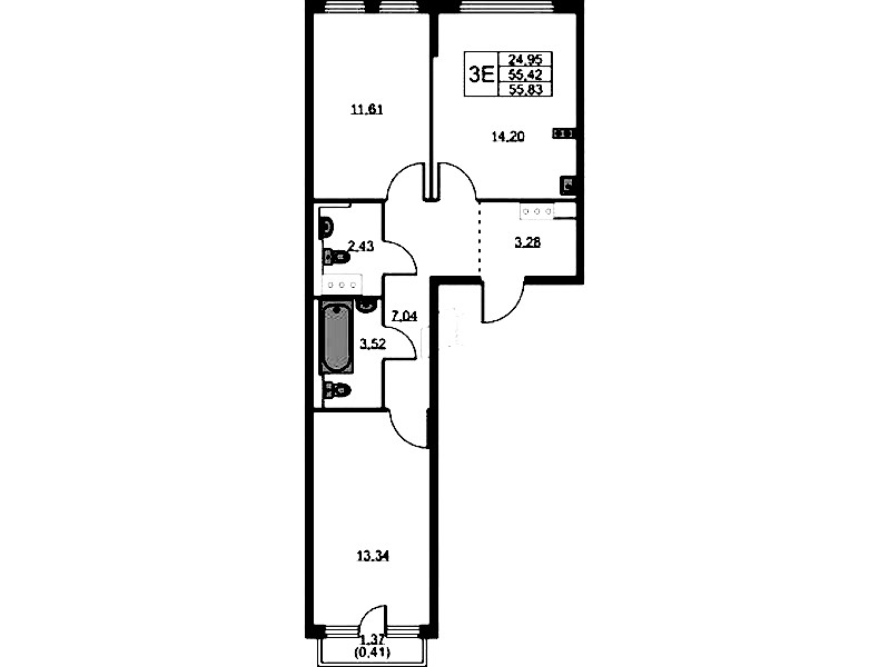 2-комнатная квартира 55.83 м², 10/11 эт., ЖК «Новое Колпино»